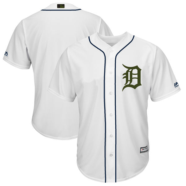 Men's Detroit Tigers Blank White 2018 Memorial Day Cool Base Stitched MLB Jersey